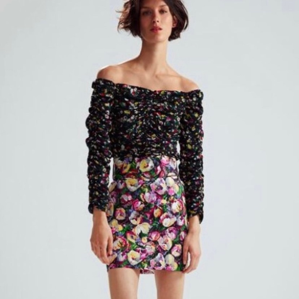 Zara draped long sleeve floral top